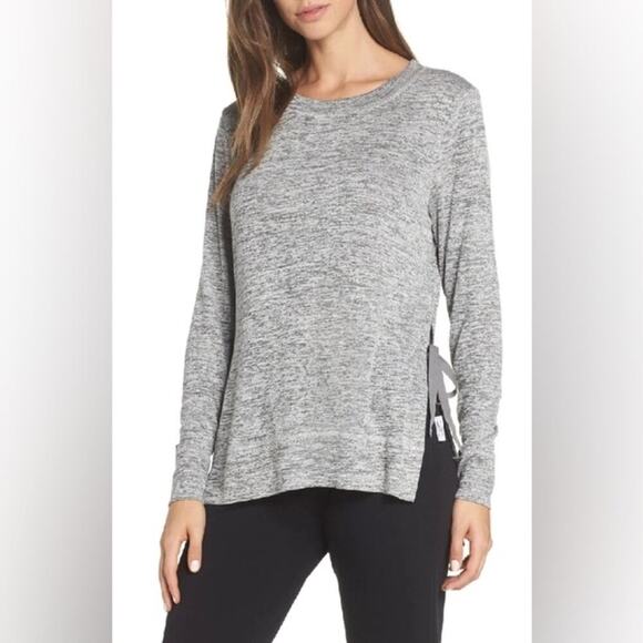 Ugg Quincy Soft Stretch Side Tie Crewneck Heather Gray Long Sleeve Sweater - Picture 1 of 6